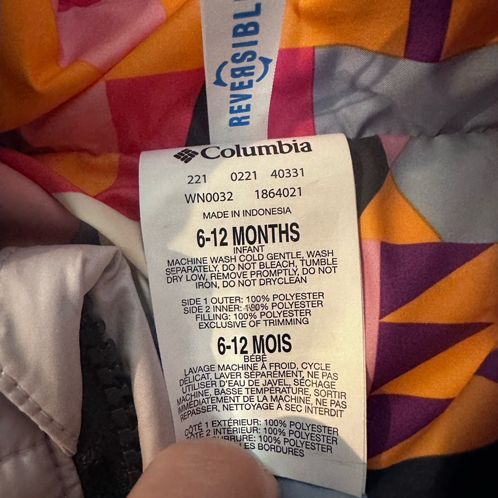 Columbia reversible snowsuit 6-12M